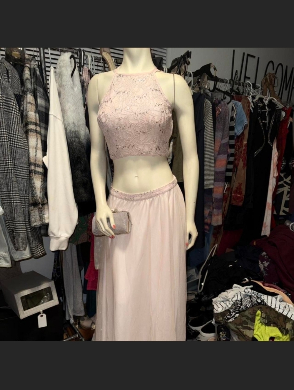 Speechless Two-Piece Prom Sequin & Lace Formal Set Size 5 Blush - Picture 4 of 10